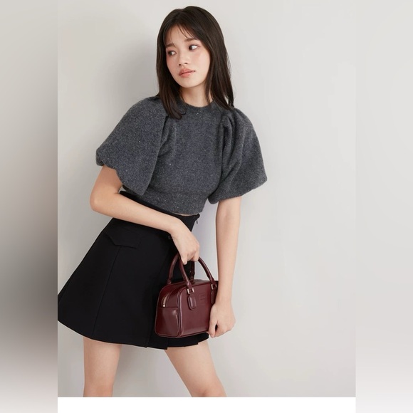 Snidel Women's Cropped Knit Pullover with Design Sleeves - Picture 2 of 11